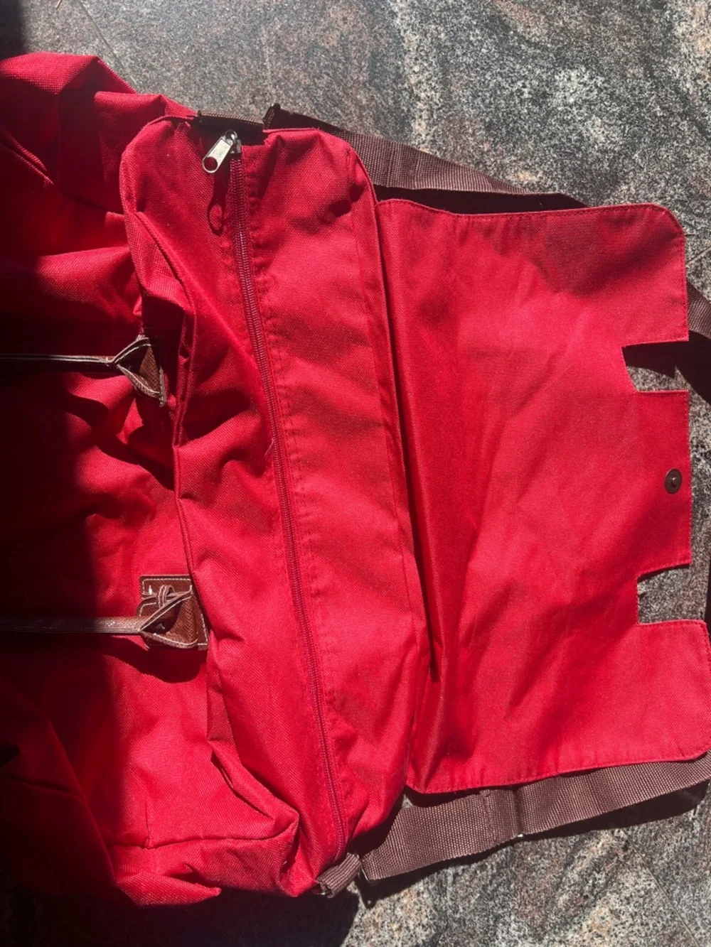 Red Men's Travel Tote Bag with Brown Handles